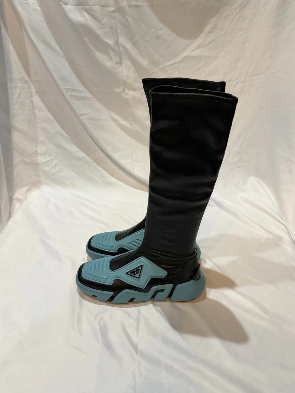 Prada Runway Techno Stretch Boots with Light Blue Platform Soles size 40
